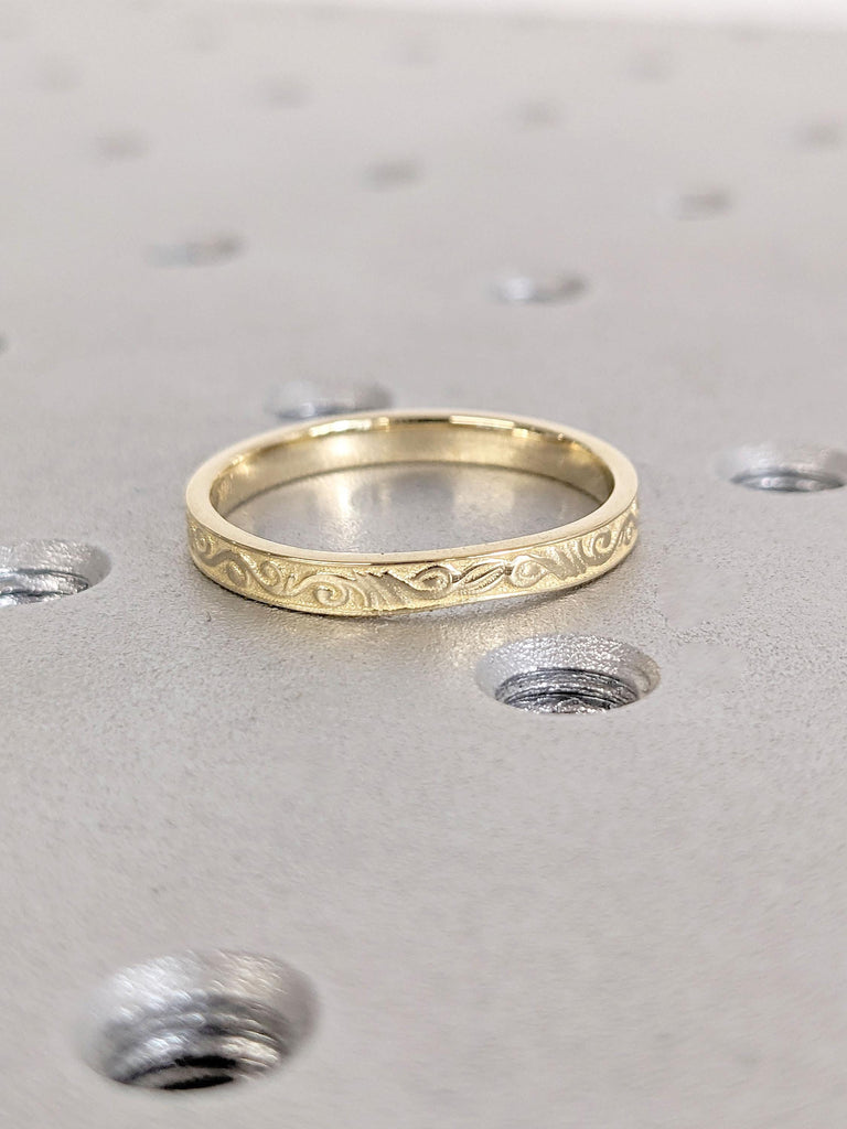 14k 18k Solid Yellow Gold Scrollwork Wedding Band | Vintage Filigree Ring | Woman Bridal Ring | Handmade Ring | Real Gold Rings for Women