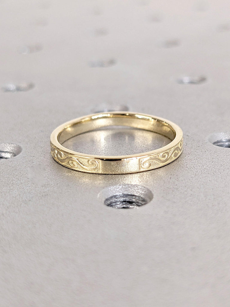 14k 18k Solid Yellow Gold Scrollwork Wedding Band | Vintage Filigree Ring | Woman Bridal Ring | Handmade Ring | Real Gold Rings for Women