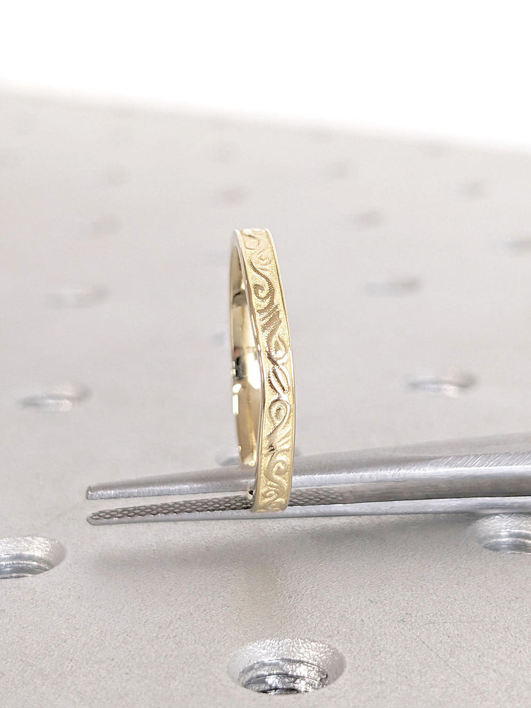 14k 18k Solid Yellow Gold Scrollwork Wedding Band | Vintage Filigree Ring | Woman Bridal Ring | Handmade Ring | Real Gold Rings for Women