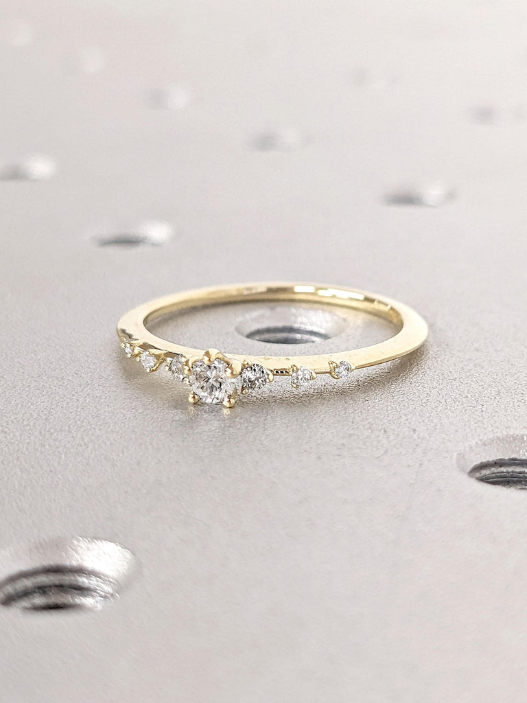 Dainty IGI Diamond Cluster Ring | 14k 18k Gold Engagement Ring | Unique Cluster Ring | Multi-Cluster Ring | Multiple Stone Diamond Ring | Thin Gold Rings for Women