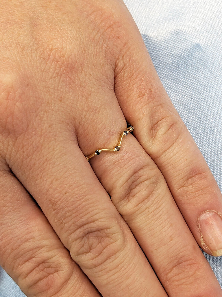 Diamond Wedding Band, 14k Solid Gold Ring, Unique Black Diamond Band, Chevron Wedding Band, Diamond Eternity Ring, Stackable Rings for Women