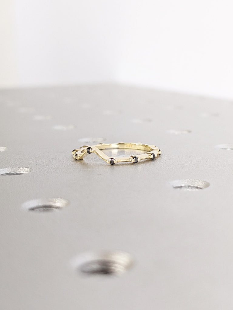 Diamond Wedding Band, 14k Solid Gold Ring, Unique Black Diamond Band, Chevron Wedding Band, Diamond Eternity Ring, Stackable Rings for Women