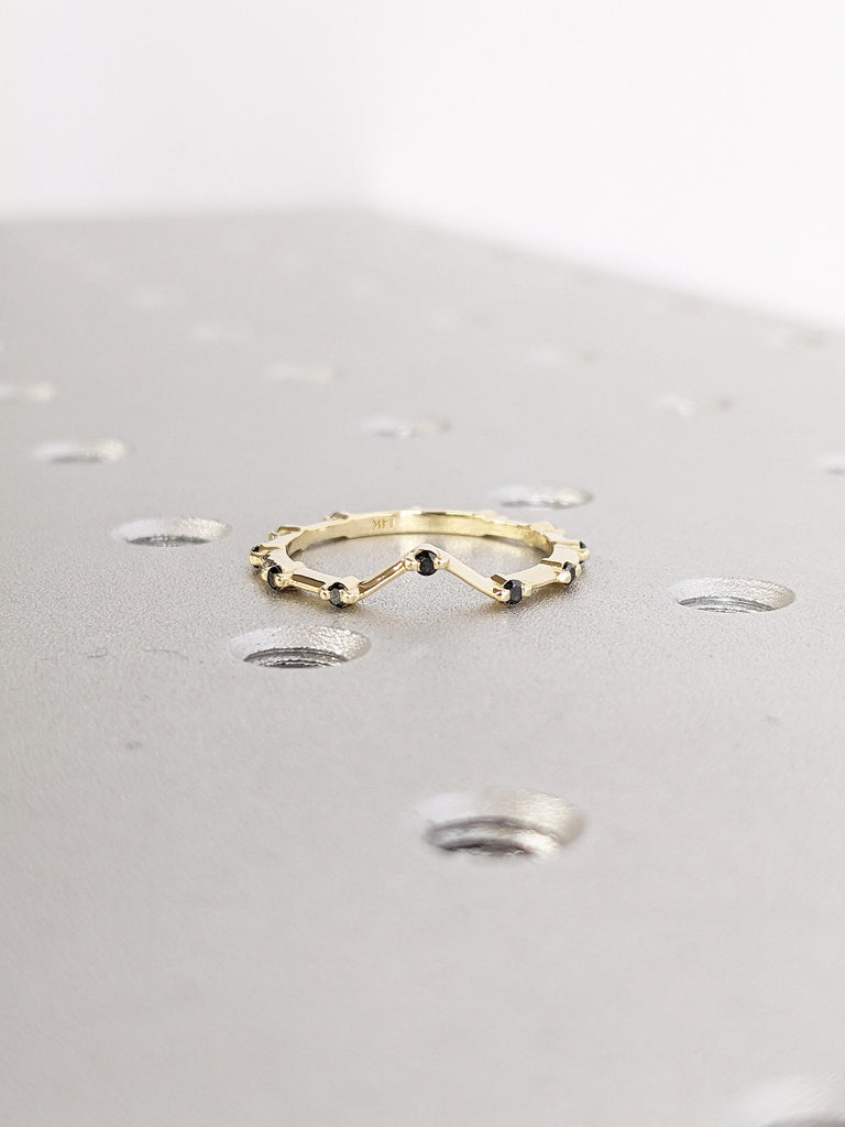 Diamond Wedding Band, 14k Solid Gold Ring, Unique Black Diamond Band, Chevron Wedding Band, Diamond Eternity Ring, Stackable Rings for Women