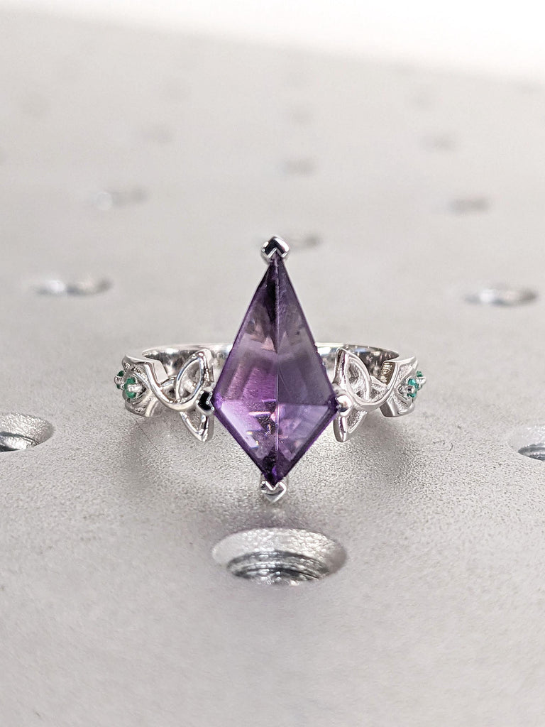 1.5ct Elongated Kite cut Purple Amethyst, Vintage Engagement Ring | Real Gold Art Deco Promise Ring | Wedding Anniversary Gift for Wife