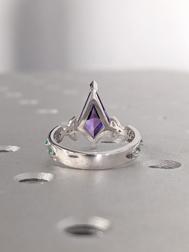 Amethyst Ring | Vintage Kite cut Amethyst Engagement Ring | 14k White Gold Celtic Knot Wedding Ring Women | February Birthstone Ring Gift