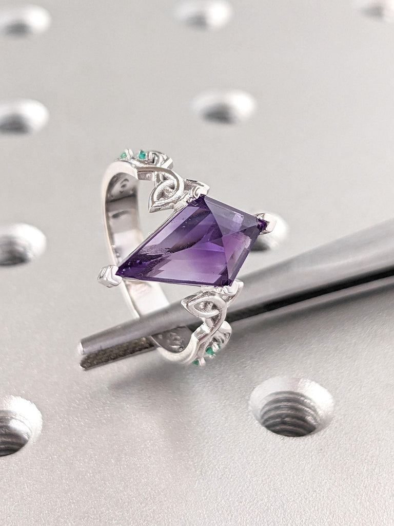 1.5 Carat Natural Amethyst Purple Gemstone Engagement Ring | 14k 18k Real Gold Amethyst Anniversary Ring | Elongated Kite cut Proposal Ring