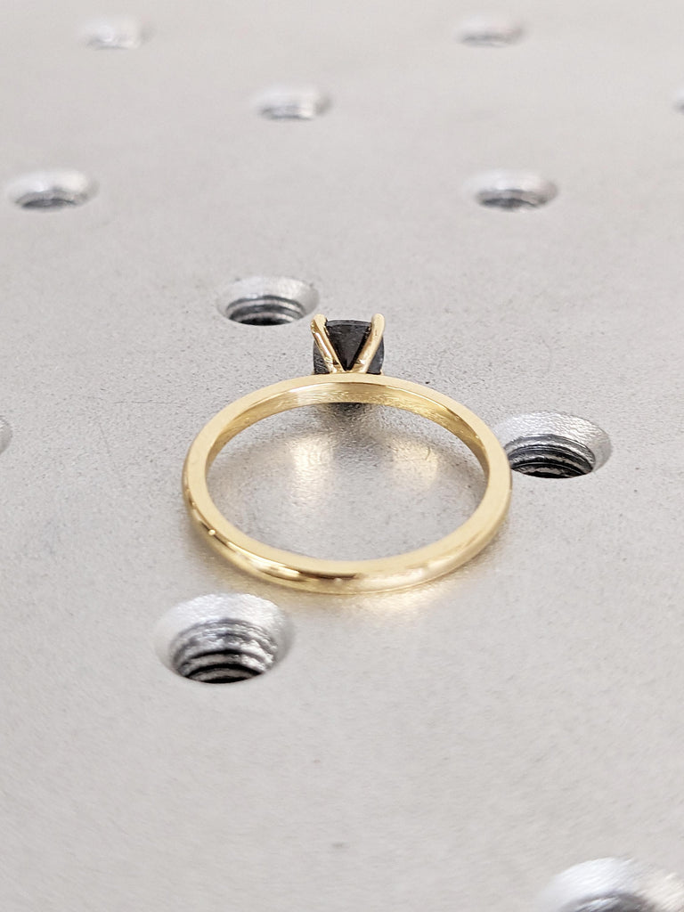 Salt and Pepper Diamond Ring, Cushion Cut Engagement Ring, Dainty 18k Solid Gold Ring, Solitaire Rings for Women, Gold Promise Ring for Her
