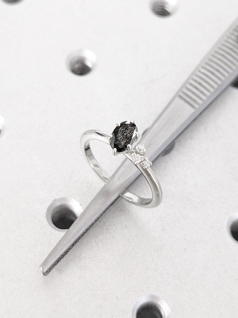 Oval Salt and Pepper Diamond Ring