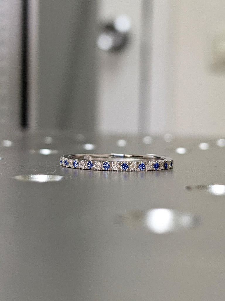 Solid Gold Sapphire and Diamond Wedding Band | 14k Gold Eternity Ring for Women | Blue Gemstone Thin Stacking Ring, Minimalist Sapphire Ring