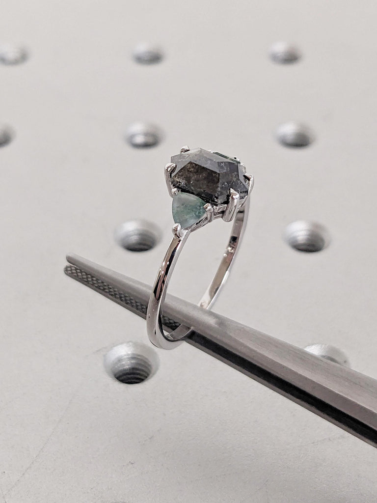 Trillion Ring, Moss Agate Ring