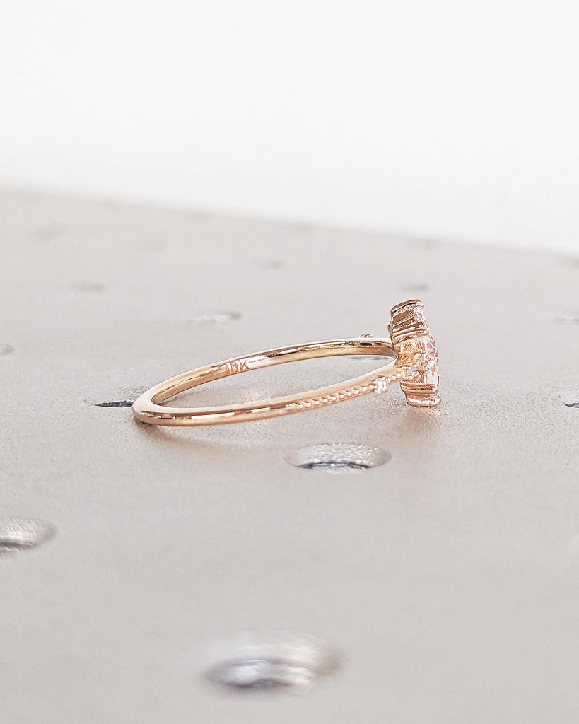 Solid Gold Flower Engagement Ring • Diamond Marquise Floral Petals Engagement Ring • Floral Anniversary Ring • Vintage Wedding Ring for Her