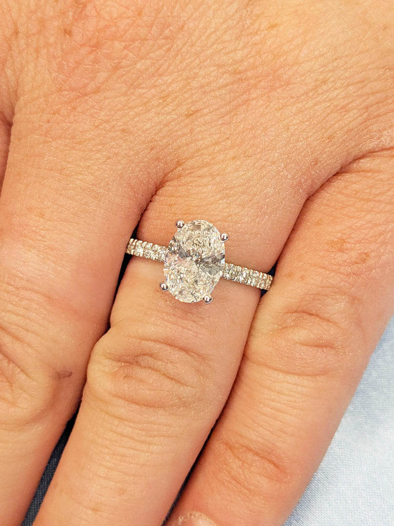 Oval Moissanite Engagement Ring, 14k White Gold Ring, Half Eternity Moissanite Ring, Art Deco Gold Promise Ring for Her, Women Wedding Ring