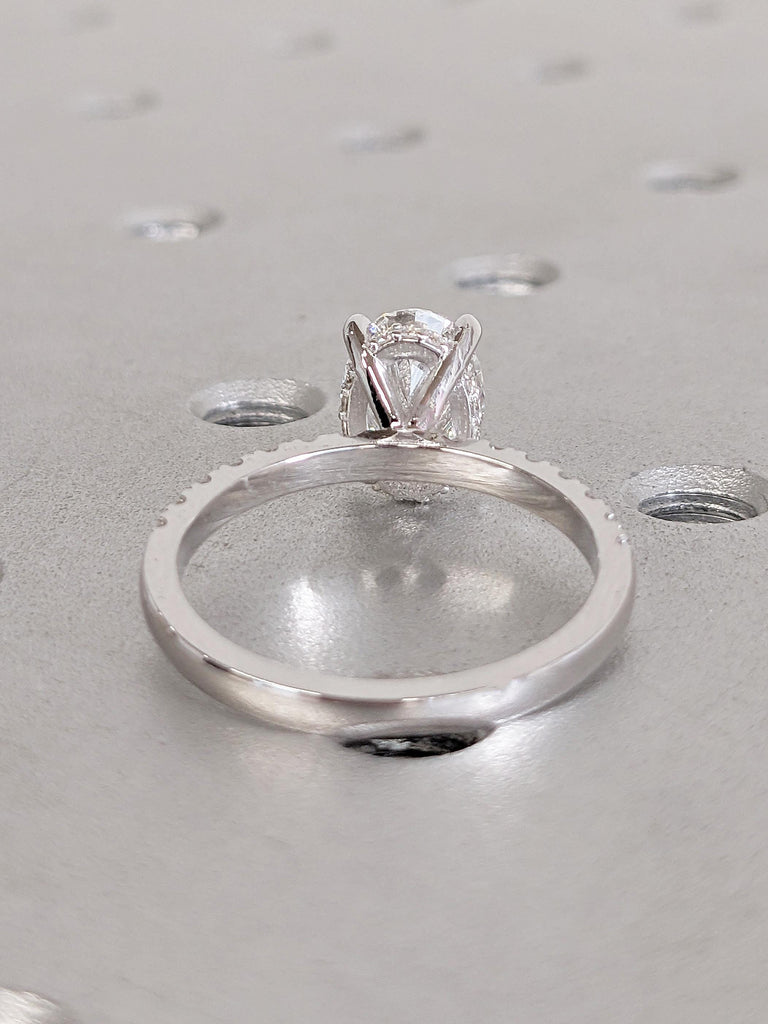 Lab Grown Diamond Ring, Oval Engagement Ring, 14k Gold Hidden Halo Ring, Half Eternity Diamond Ring, Statement Rings for Women, Gift for Her