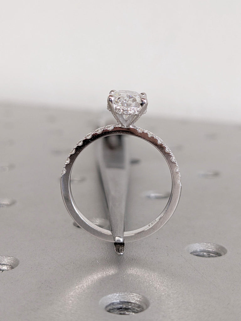 1.5ct Lab Diamond Engagement Ring, Hidden Halo Oval Ring, Dainty Lab Diamond Ring, Oval Engagement Ring, White Gold Ring, Unique Bridal Gift