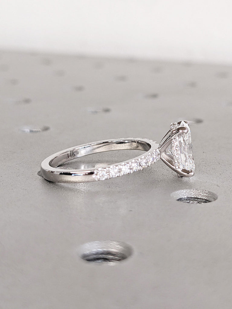 Lab Grown Diamond Engagement Ring, Hidden Halo Oval Ring, Dainty White Gold Ring, Lab Diamond Ring, Half Eternity Ring, Gold Statement Ring