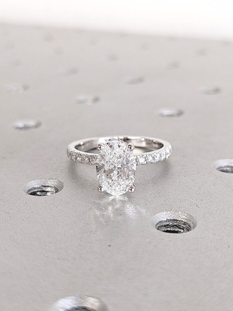 1.5ct Lab Diamond Engagement Ring, Hidden Halo Oval Ring, Dainty Lab Diamond Ring, Oval Engagement Ring, White Gold Ring, Unique Bridal Gift