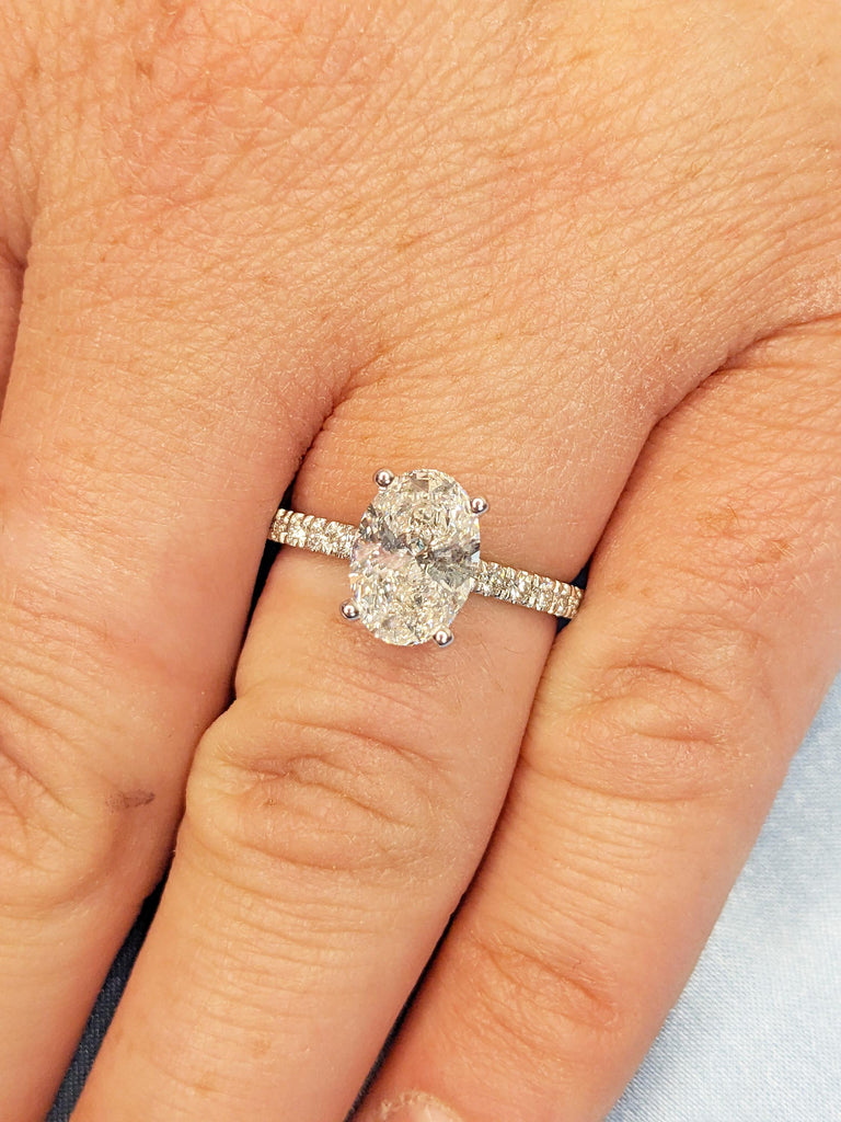 Lab Grown Diamond Ring, Oval Engagement Ring, 14k Gold Hidden Halo Ring, Half Eternity Diamond Ring, Statement Rings for Women, Gift for Her