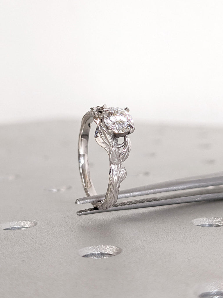 Unique Leaf and Twigs Promise Ring | 14k White Gold Rustic Wedding Ring | Woman Bridal Jewelry | Certified Lab Grown Diamond Ring