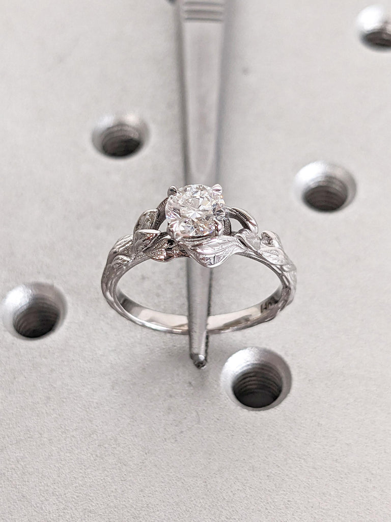 0.5ct, 1CT, 2 Carat D/F Color VS1 Lab Grown Diamond Solitaire Ring | Rustic Engagement Ring | White Yellow Rose Gold Rings for Women