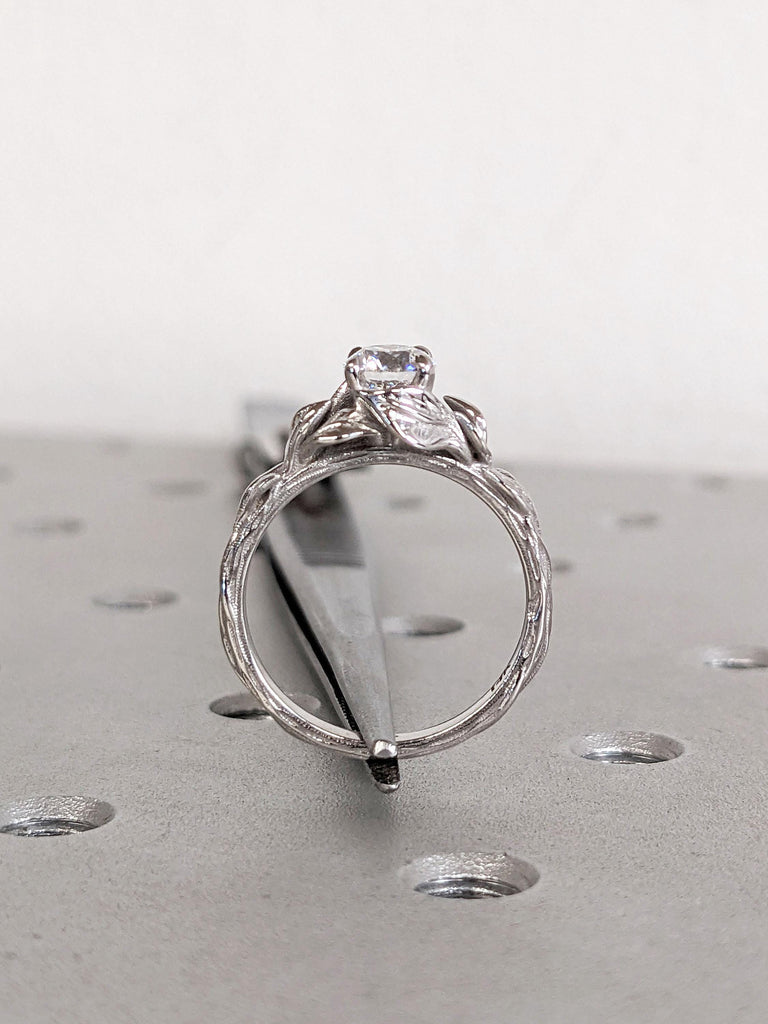 Solitaire Moissanite Engagement Ring | Nature Inspired Promise Ring | Solid Gold Rings for Women | Twigs Branches Handmade Wedding Band