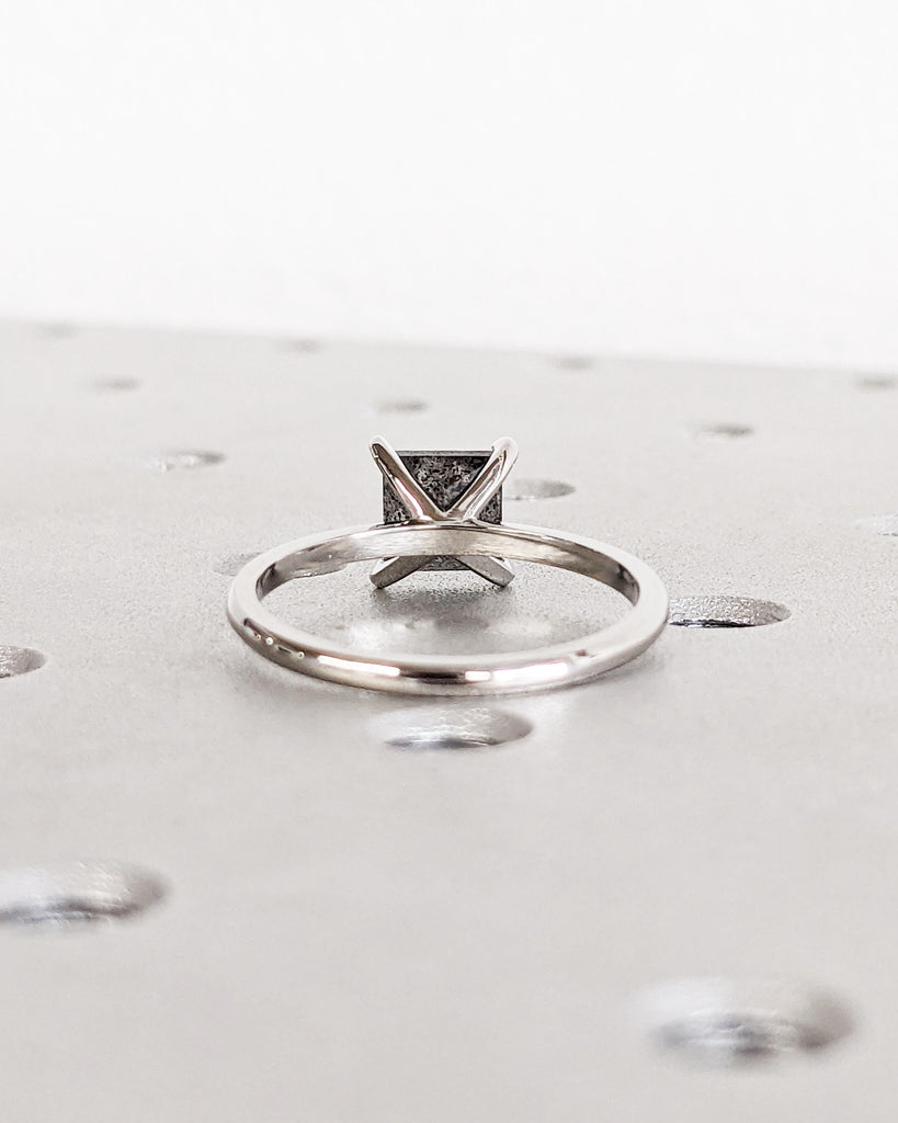 Salt and Pepper Diamond Ring, Grey Diamond Princess Cut Ring, Square Diamond Ring in Platinum or Gold, Promise Ring, Dainty Ring, Minimalist