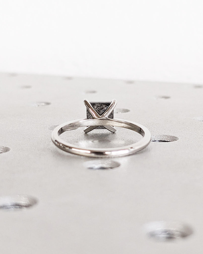 Dainty Solitaire Ring - Grey Salt and Pepper Diamond Ring - Square Diamond Princess Cut Ring - Platinum Ring - Solid Gold Ring - Minimalist