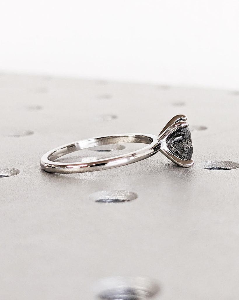 Dainty Solitaire Ring - Grey Salt and Pepper Diamond Ring - Square Diamond Princess Cut Ring - Platinum Ring - Solid Gold Ring - Minimalist