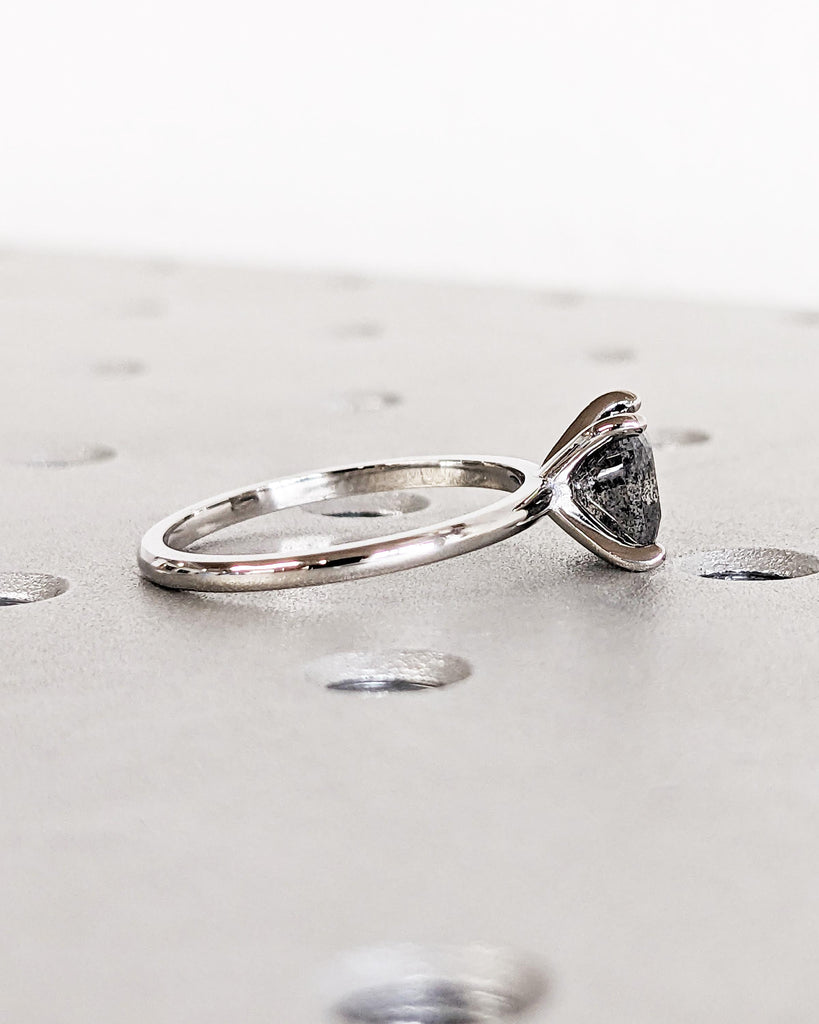 Salt and Pepper Diamond Ring, Grey Diamond Princess Cut Ring, Square Diamond Ring in Platinum or Gold, Promise Ring, Dainty Ring, Minimalist