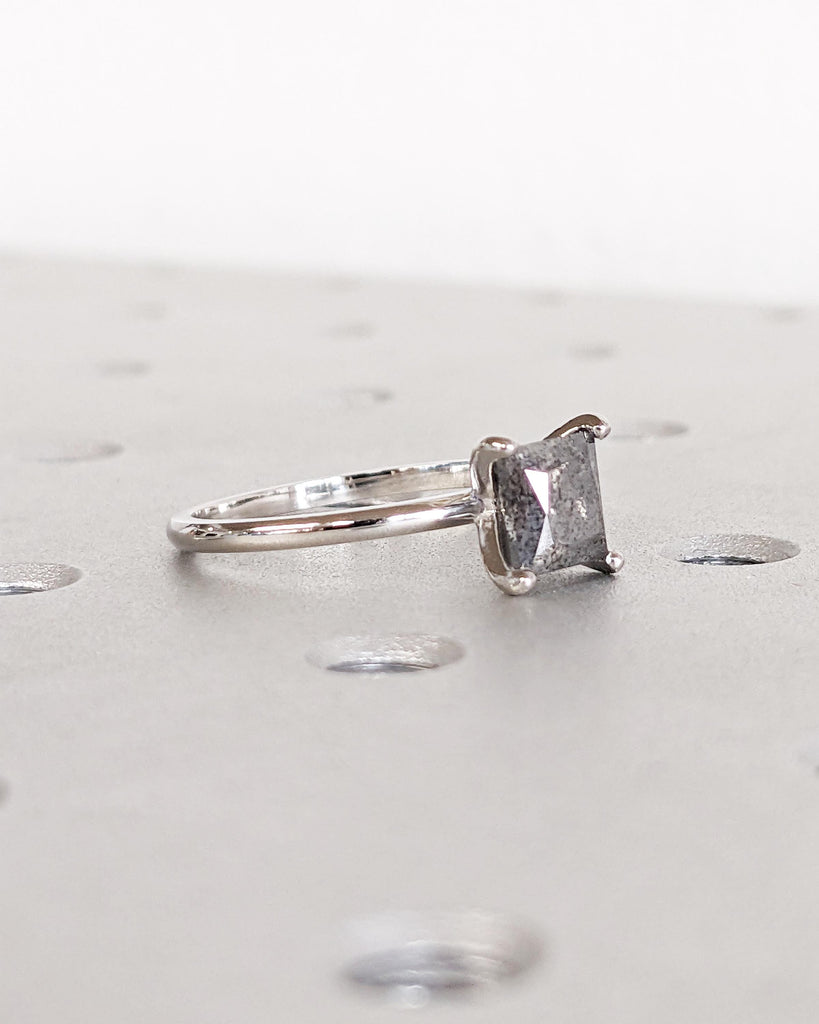 Salt and Pepper Diamond Ring, Grey Diamond Princess Cut Ring, Square Diamond Ring in Platinum or Gold, Promise Ring, Dainty Ring, Minimalist