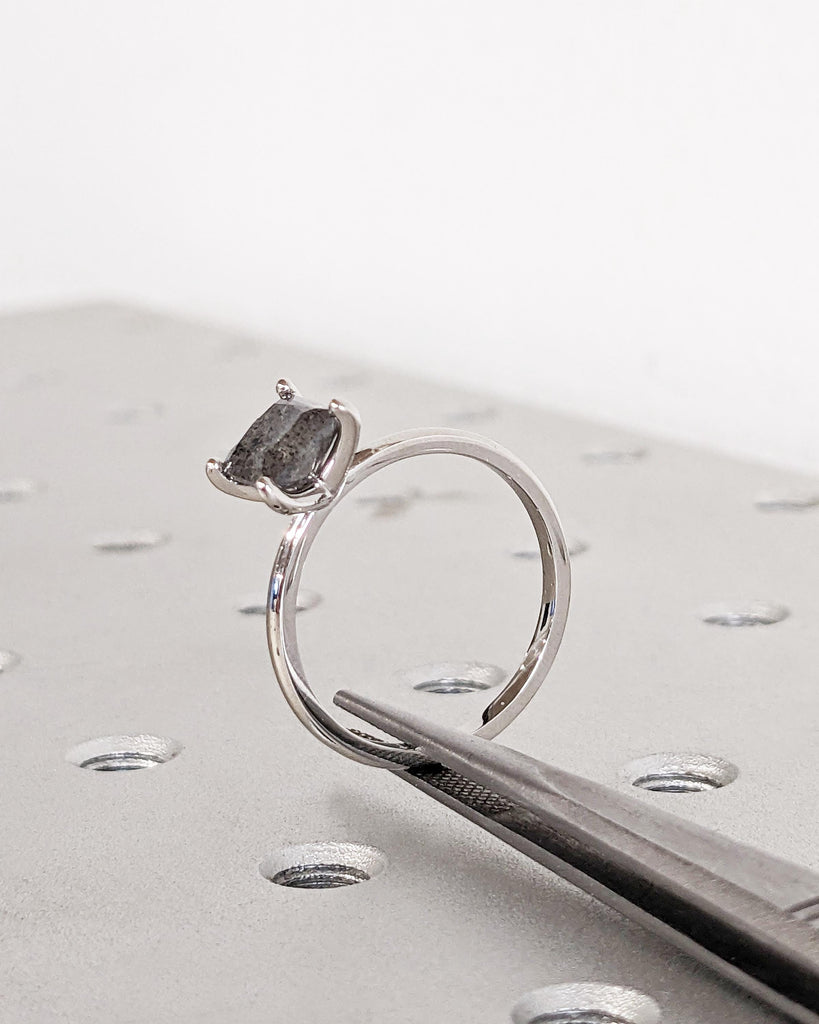 Salt and Pepper Diamond Ring, Grey Diamond Princess Cut Ring, Square Diamond Ring in Platinum or Gold, Promise Ring, Dainty Ring, Minimalist