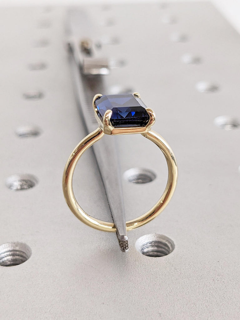 Blue Sapphire Ring, Emerald Cut Engagement Ring, 14k Solid Gold Ring, September Birthstone Ring, Minimalist Ring, Sapphire Rings for Women