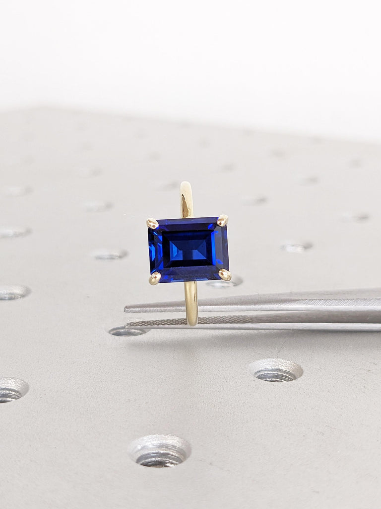 Blue Sapphire Ring, Emerald Cut Engagement Ring, 14k Solid Gold Ring, September Birthstone Ring, Minimalist Ring, Sapphire Rings for Women