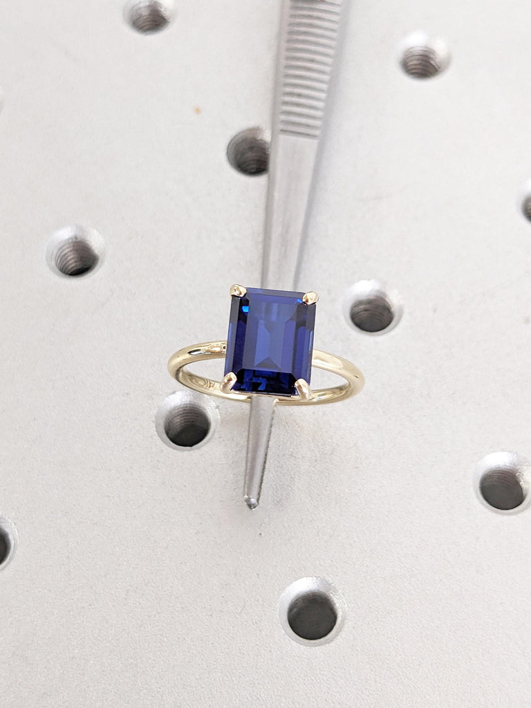 Blue Sapphire Ring, Emerald Cut Engagement Ring, 14k Solid Gold Ring, September Birthstone Ring, Minimalist Ring, Sapphire Rings for Women