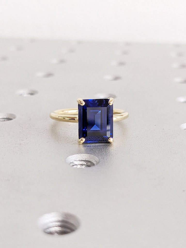 Blue Sapphire Ring, Emerald Cut Engagement Ring, 14k Solid Gold Ring, September Birthstone Ring, Minimalist Ring, Sapphire Rings for Women