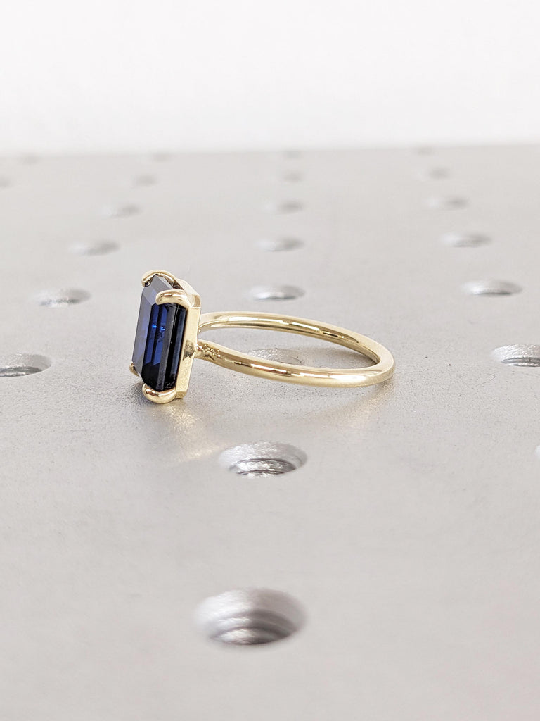 Blue Sapphire Ring, Emerald Cut Engagement Ring, 14k Solid Gold Ring, September Birthstone Ring, Minimalist Ring, Sapphire Rings for Women