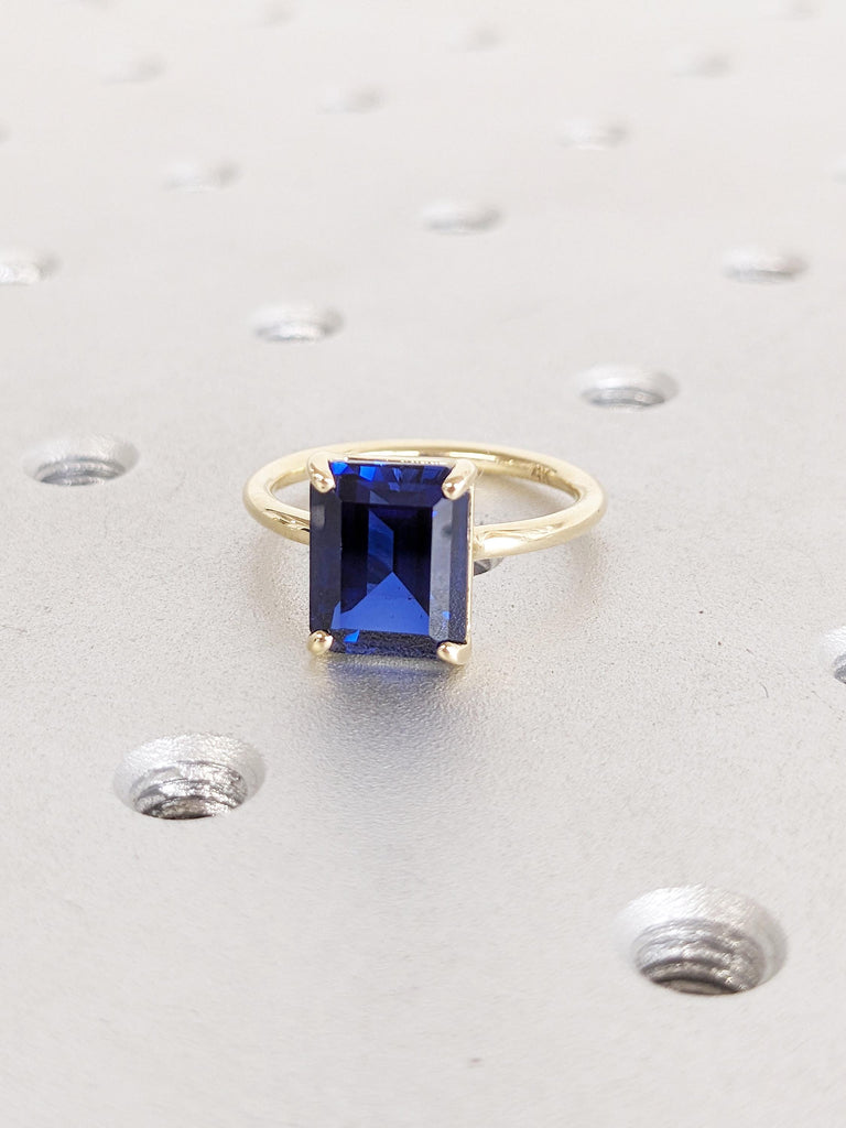 Blue Sapphire Ring, Emerald Cut Engagement Ring, 14k Solid Gold Ring, September Birthstone Ring, Minimalist Ring, Sapphire Rings for Women