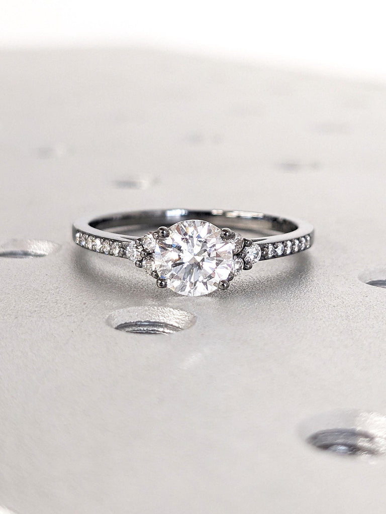 1 Carat, 2ct, 3 CT White Moissanite Gothic Engagement Ring | Alternative Wedding Ring | Wedding Anniversary Gift for Her Wife | 14k Black Gold Ring