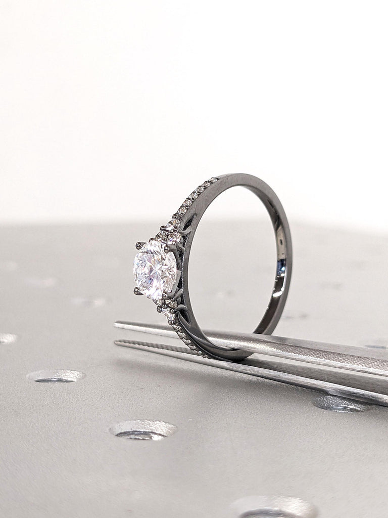 Lab Grown Diamond and Moissanite Engagement Ring | Black Gold Ring | 14k Engagement Ring | Gold Ring for Her