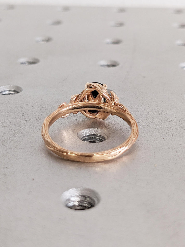 Blue Green Sapphire Ring, Oval Engagement Ring, Dainty 18k Rose Gold Ring, Vintage Nature Inspired Ring, Montana Sapphire and Diamond Ring