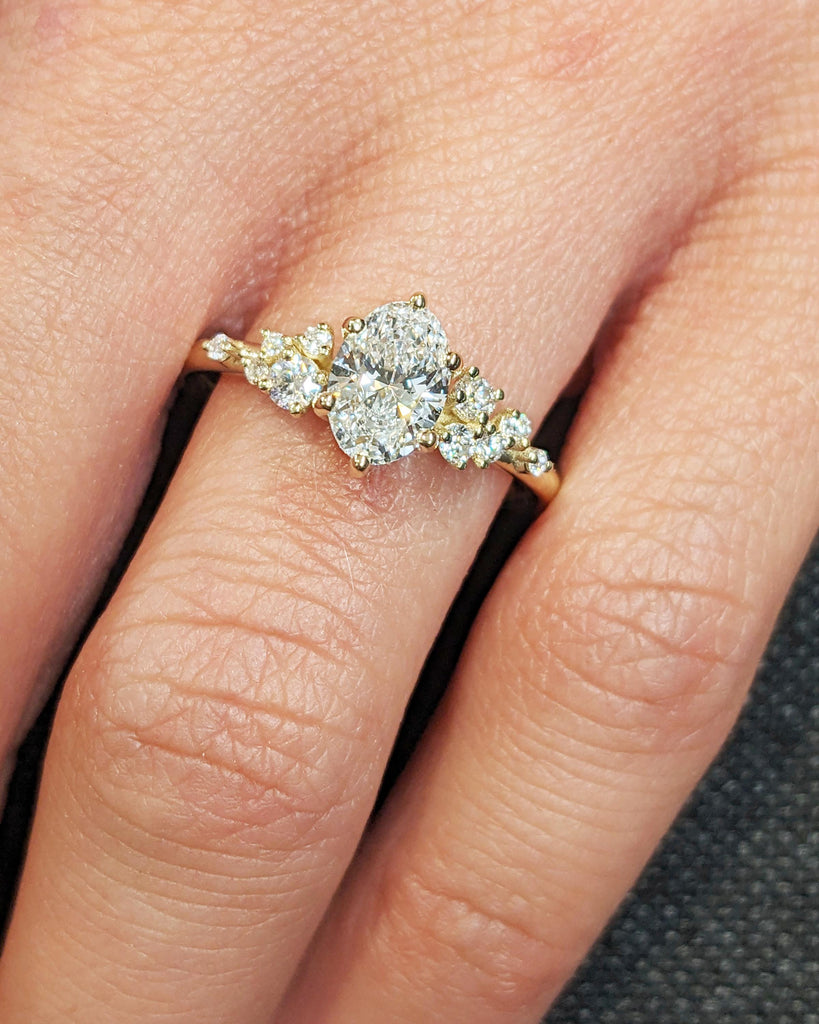 Oval Cut Lab Diamond Ring Vintage Diamond Engagement Ring White Gold Unique Snowdrift 6 Prongs Engagement Ring Diamond Wedding Art Deco Ring