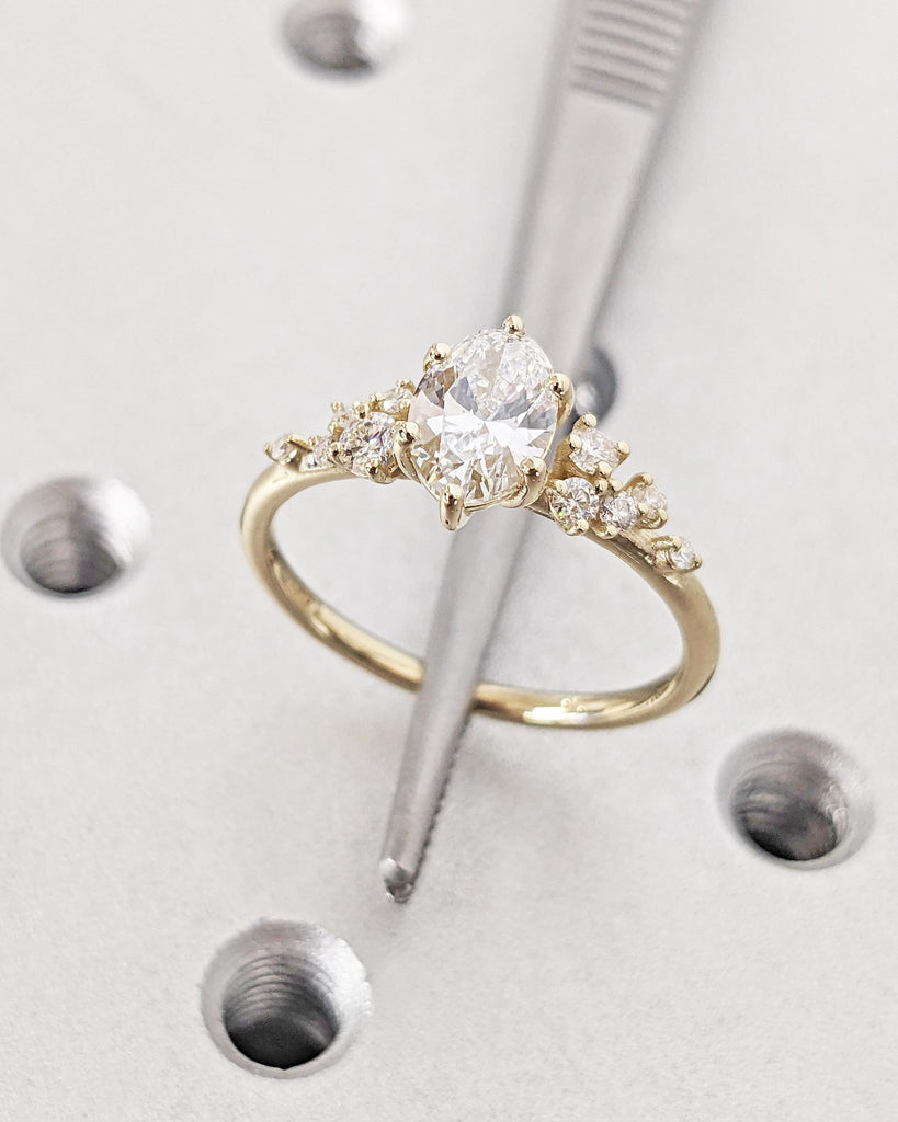 Oval Cut Lab Diamond Ring Vintage Diamond Engagement Ring White Gold Unique Snowdrift 6 Prongs Engagement Ring Diamond Wedding Art Deco Ring