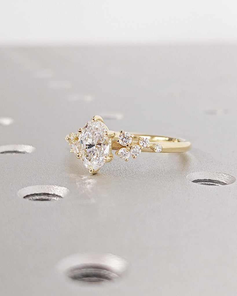 Oval Cut Lab Diamond Ring Vintage Diamond Engagement Ring White Gold Unique Snowdrift 6 Prongs Engagement Ring Diamond Wedding Art Deco Ring