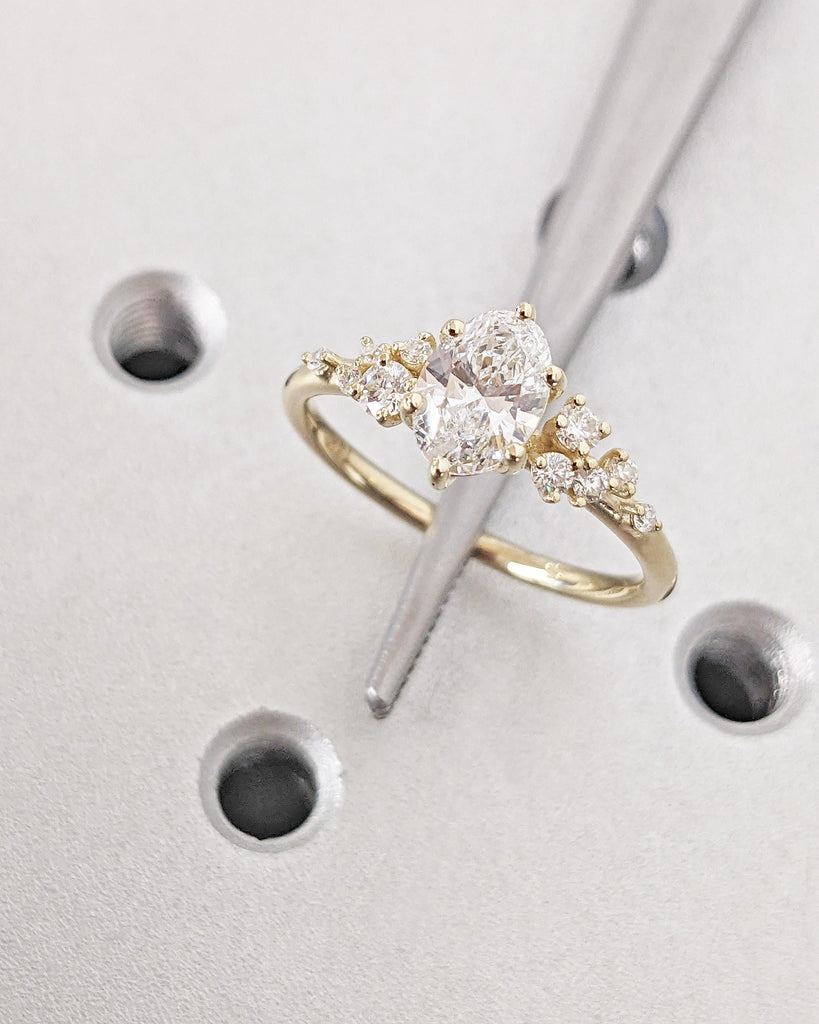 Oval Cut Moissanite Ring Vintage Moissanite Engagement Ring Solid Gold Unique Snowdrift 6 Prongs Engagement Ring Diamond Wedding Ring Dainty