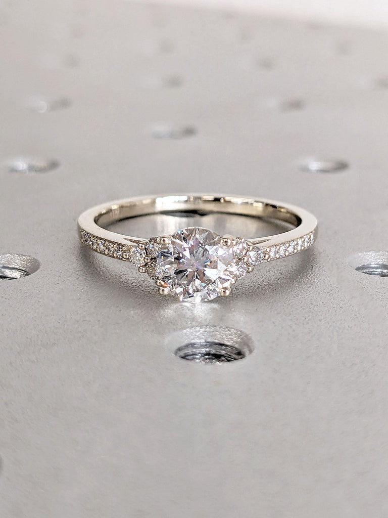 Diamond and Moissanite Engagement Ring | White Gold Ring | 14k Engagement Ring | Gold Ring for Her