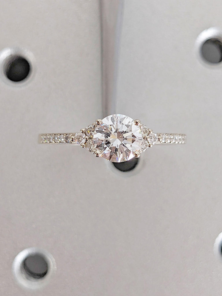 1ct Round cut VVS Moissanite Engagement Ring | 14k White Gold Promise Ring | Thin Gold Ring | Women Wedding Ring Jewelry