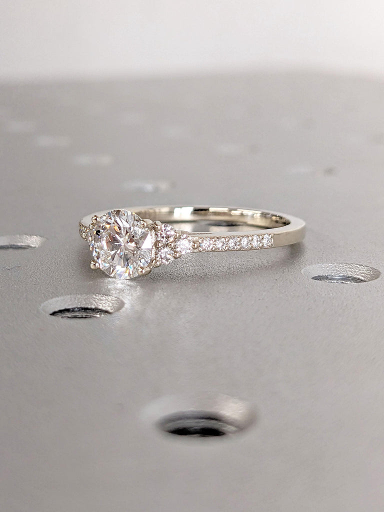 Art Deco Promise Ring for Her | Moissanite Round cut Ring | Unique Proposal Ring | Real Gold Ring White Yellow Rose | Bridal Ring Jewelry