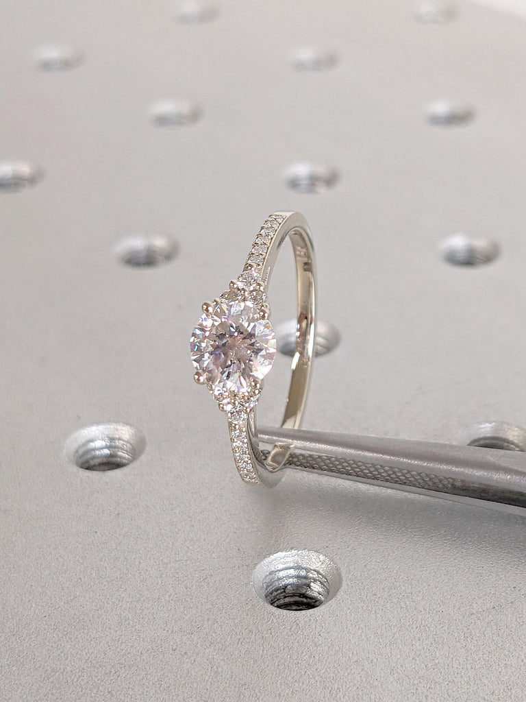 Art Deco Promise Ring for Her | Moissanite Round cut Ring | Unique Proposal Ring | Real Gold Ring White Yellow Rose | Bridal Ring Jewelry