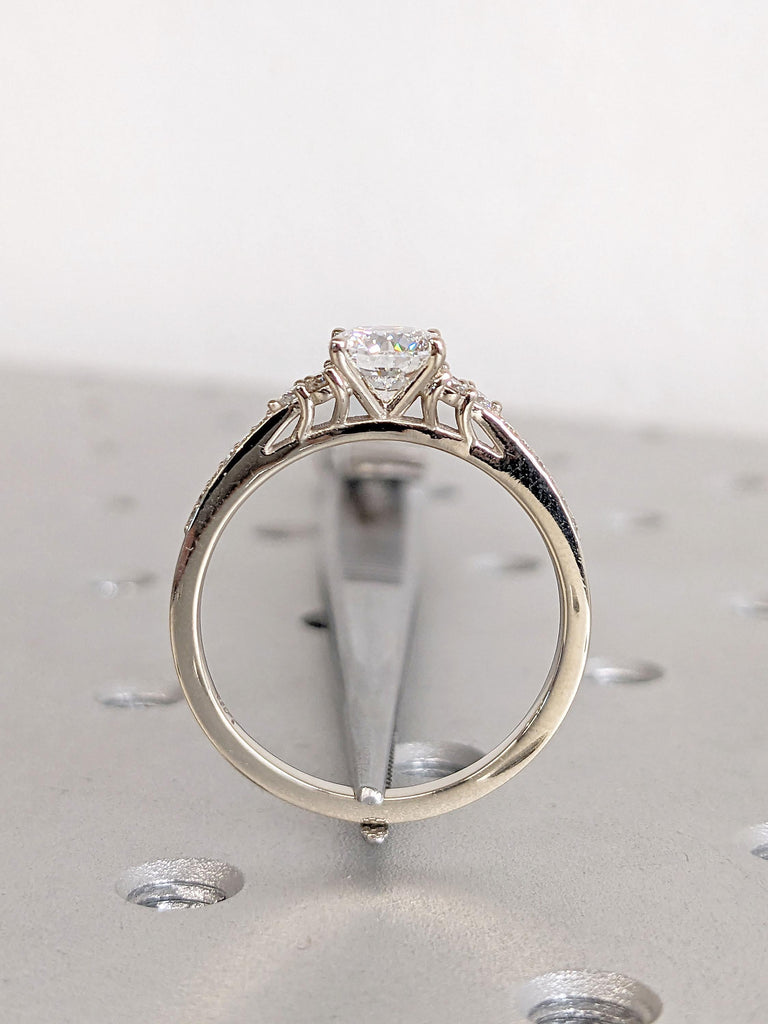 Art Deco Promise Ring for Her | Moissanite Round cut Ring | Unique Proposal Ring | Real Gold Ring White Yellow Rose | Bridal Ring Jewelry