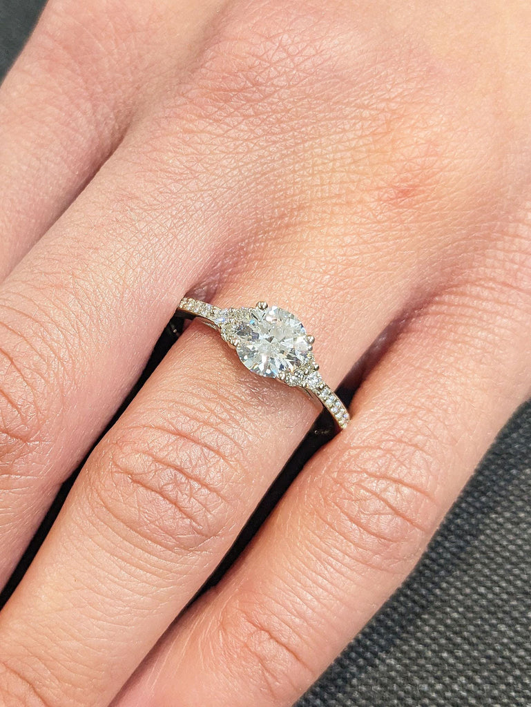 Round Tiny Moissanite Half Eternity Band | 14k Gold Wedding Ring | Round Engagement Ring | Moissanite Gold Rings for Women