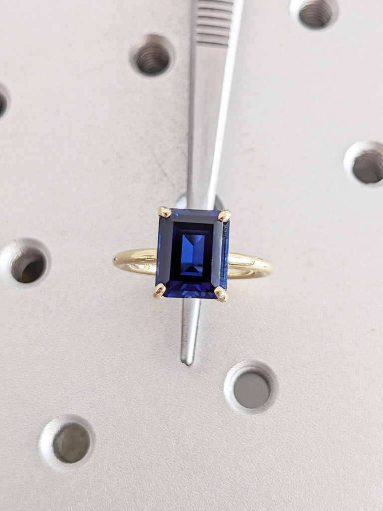 Blue Sapphire Ring, Emerald Cut Engagement Ring, 14k Solid Gold Ring, September Birthstone Ring, Minimalist Ring, Sapphire Rings for Women